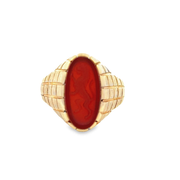 Vintage 1960s-70s Carnelian Intaglio Ring in Yellow Gold