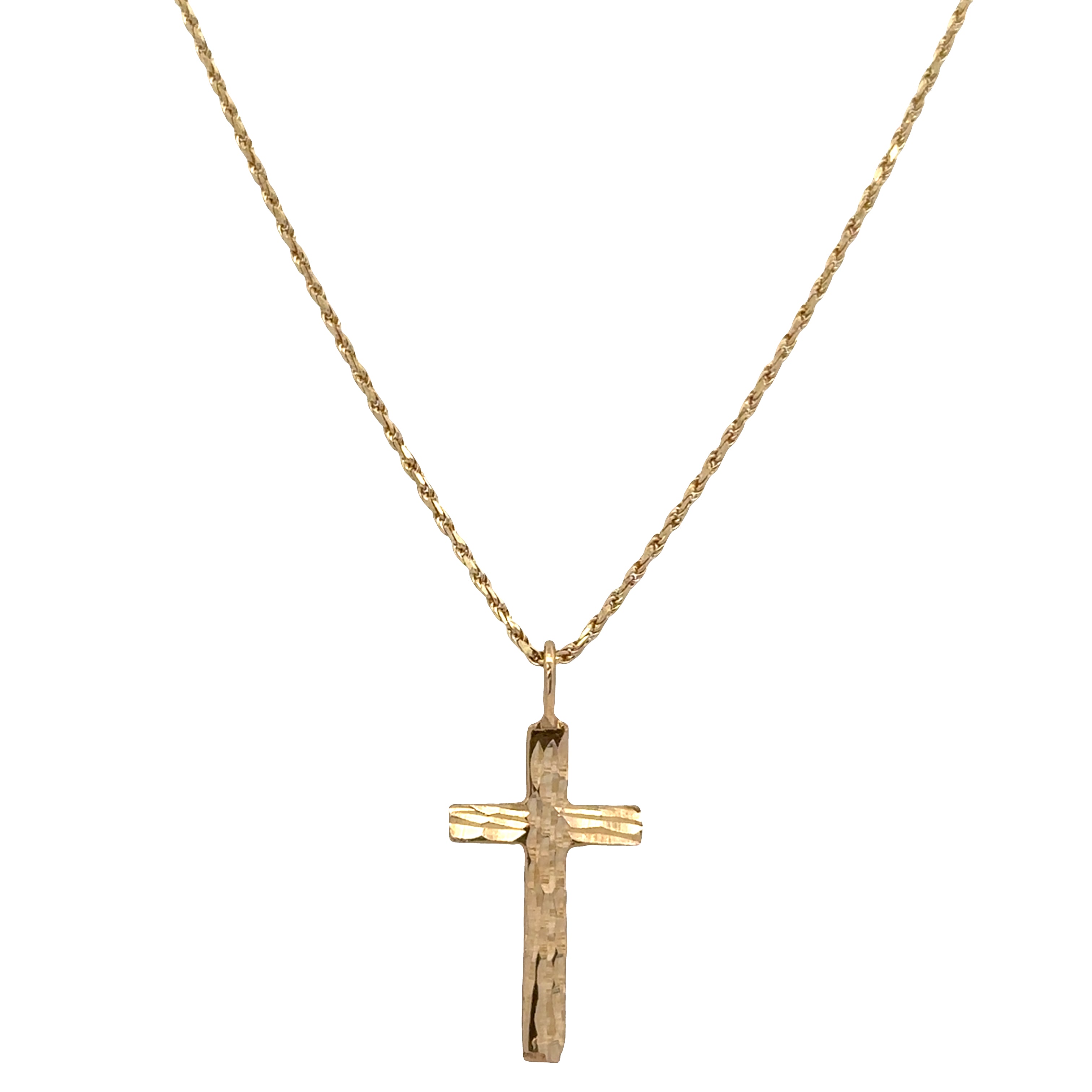 14k Yellow Gold Textured Cross Pendant Necklace – 18"