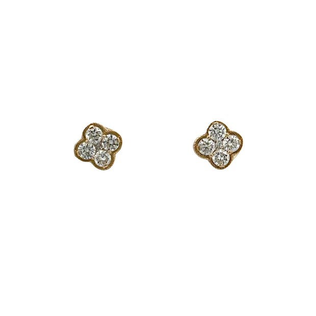 Diamond Quatrefoil Stud Earrings in Yellow Gold