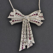 Antique Edwardian Burmese Ruby and Diamond Bow Necklace in Platinum