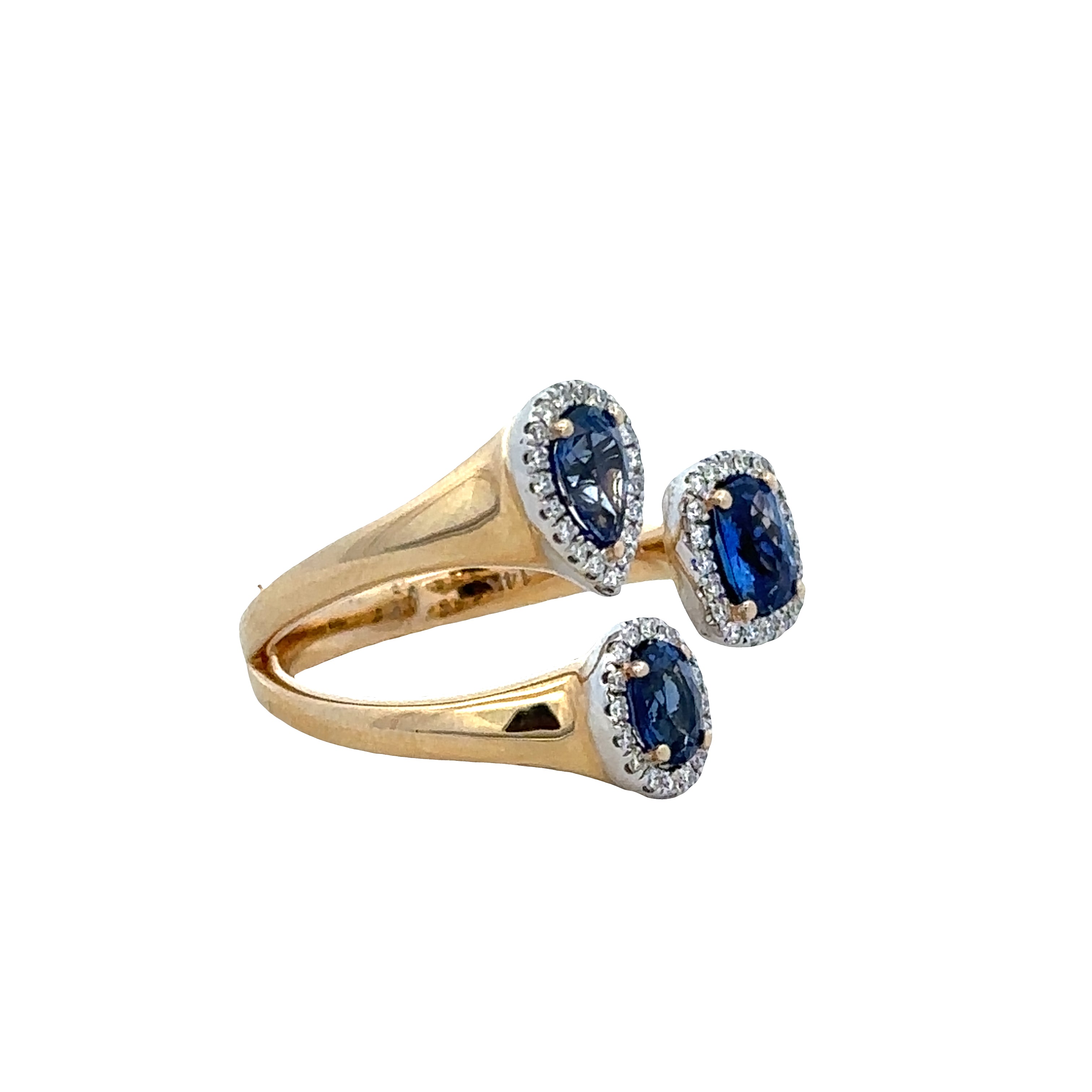 Sapphire and Diamond Bypass Ring in Two Tone Gold