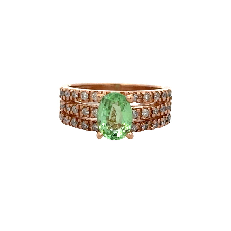 Green Tourmaline and Diamond Ring in Yellow Gold