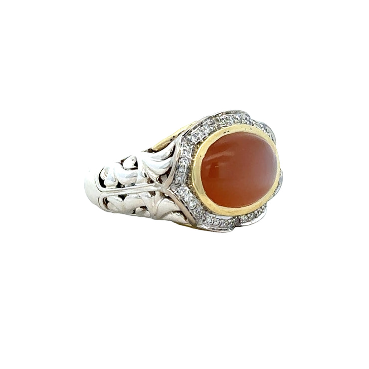 Estate Charles Krypell Mother of Pearl and Diamond Ring in Sterling Silver and 18k Yellow Gold