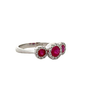 Three Stone Ruby and Diamond Ring in White Gold