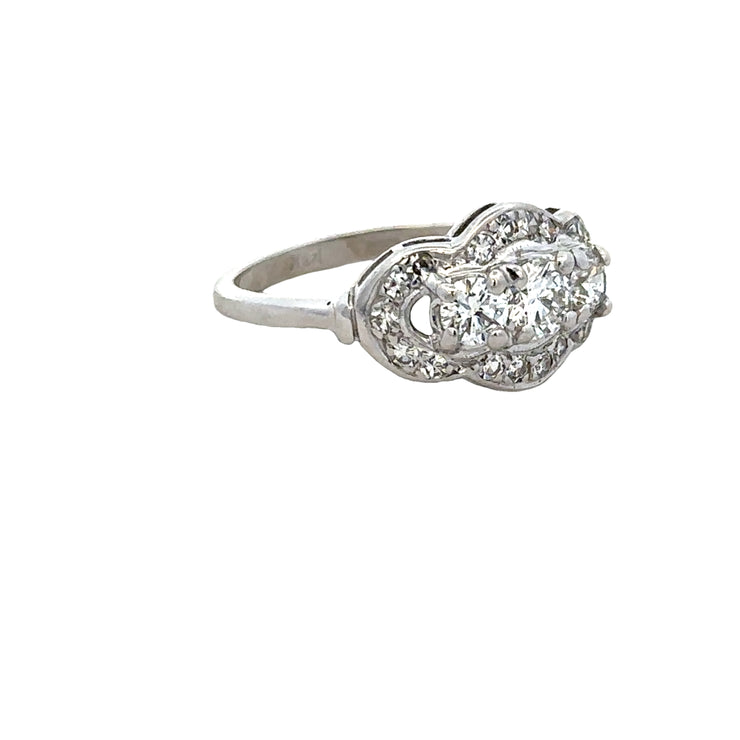 Vintage Mid-Century Three Stone Diamond Cluster Ring in White Gold