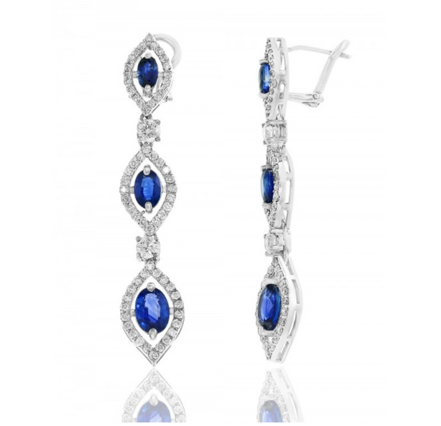 Sapphire and Diamond Drop Earrings in 18k White Gold