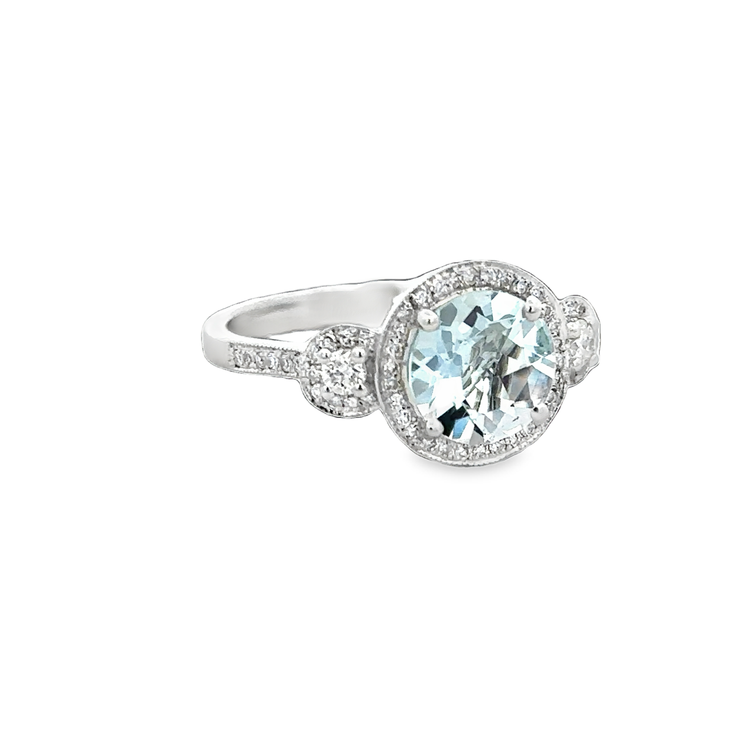 Aquamarine and Diamond Ring in White Gold