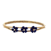 Vintage 1970s Blue Enamel Floral Diamond Bracelet in Yellow Gold