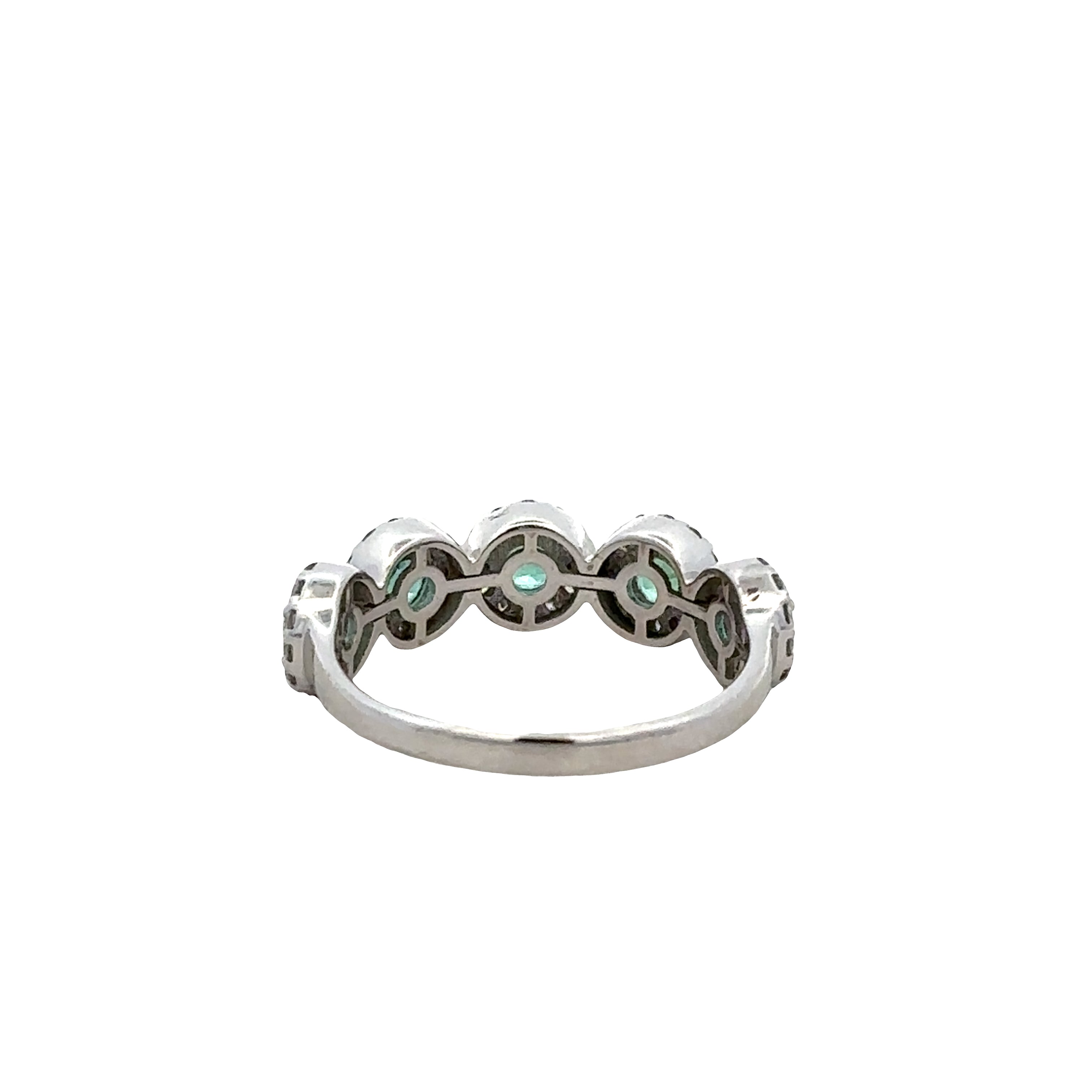 14k White Gold Emerald & Diamond Halo Band – Size 7