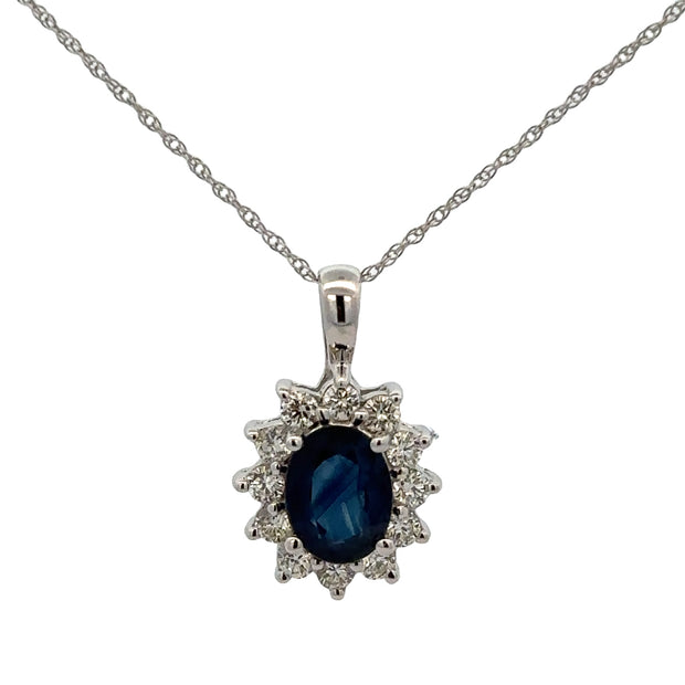 Sapphire and Diamond Pendant in White Gold