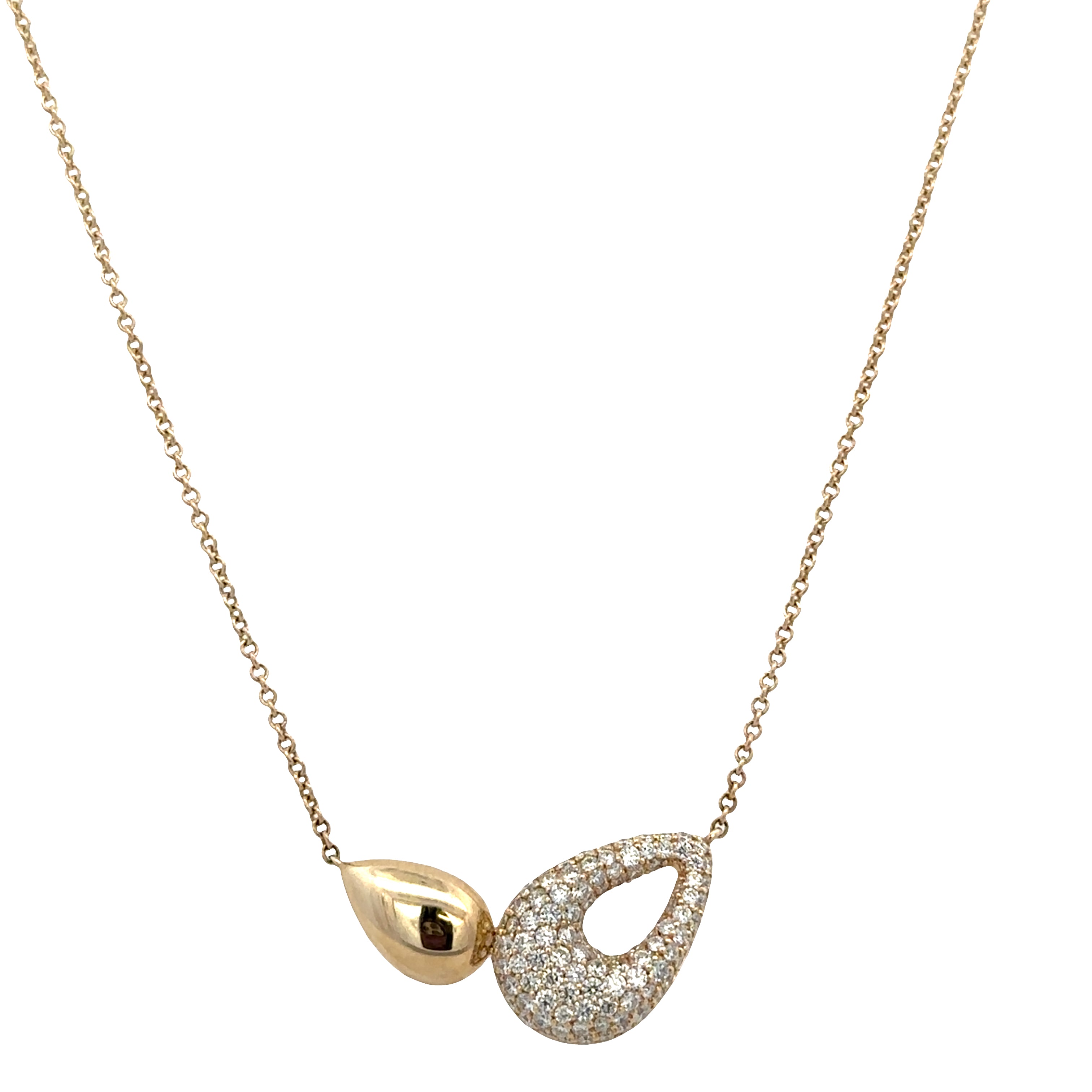 14k Yellow Gold Abstract Pear-Shaped Diamond Necklace – Adjustable 16"–18"