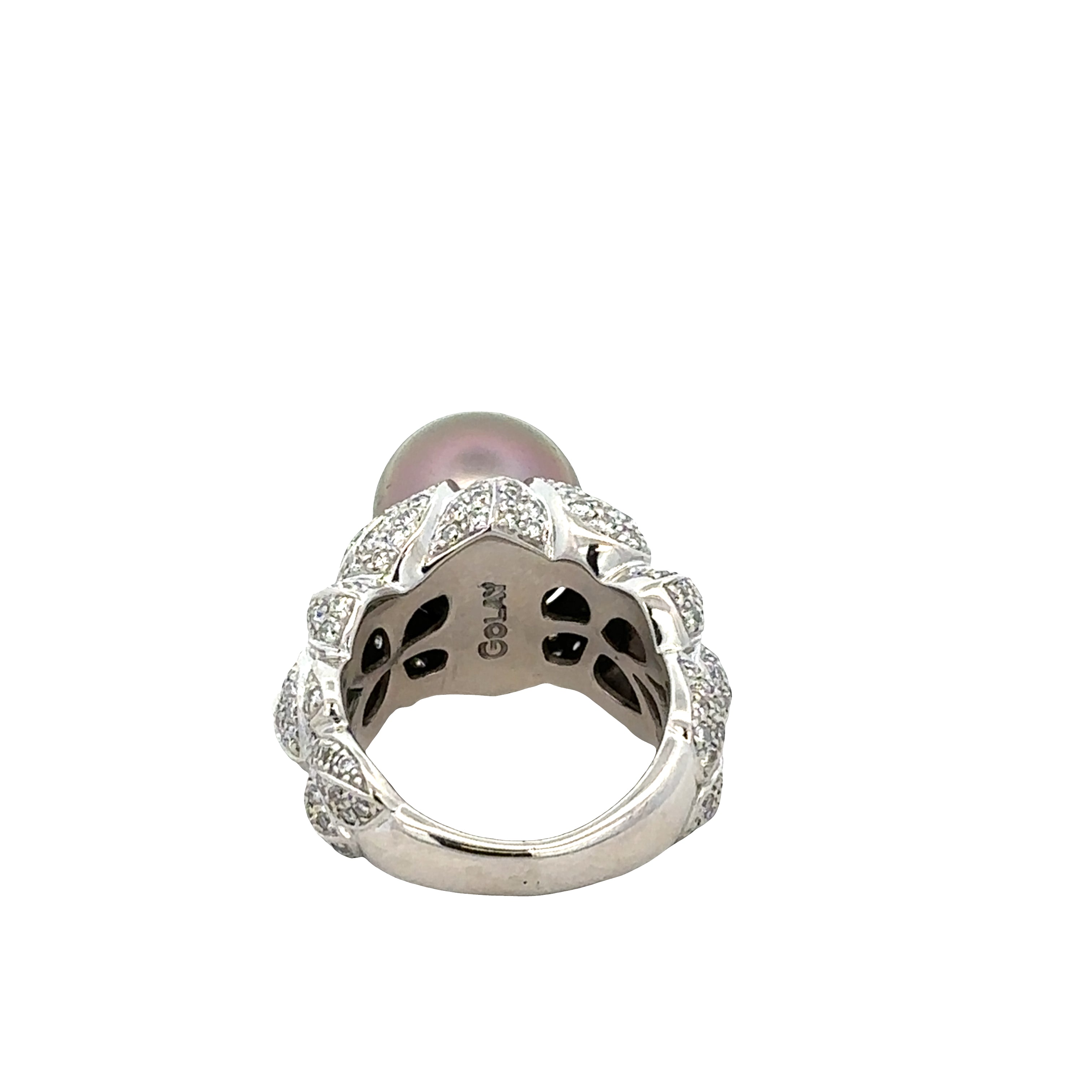 Estate Designer Tahitian Pearl and Diamond Ring in 18k White Gold -- Size 6.5