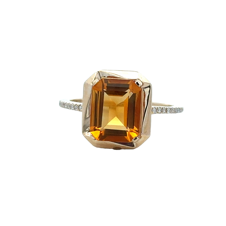 Citrine and Diamond Ring in Yellow Gold