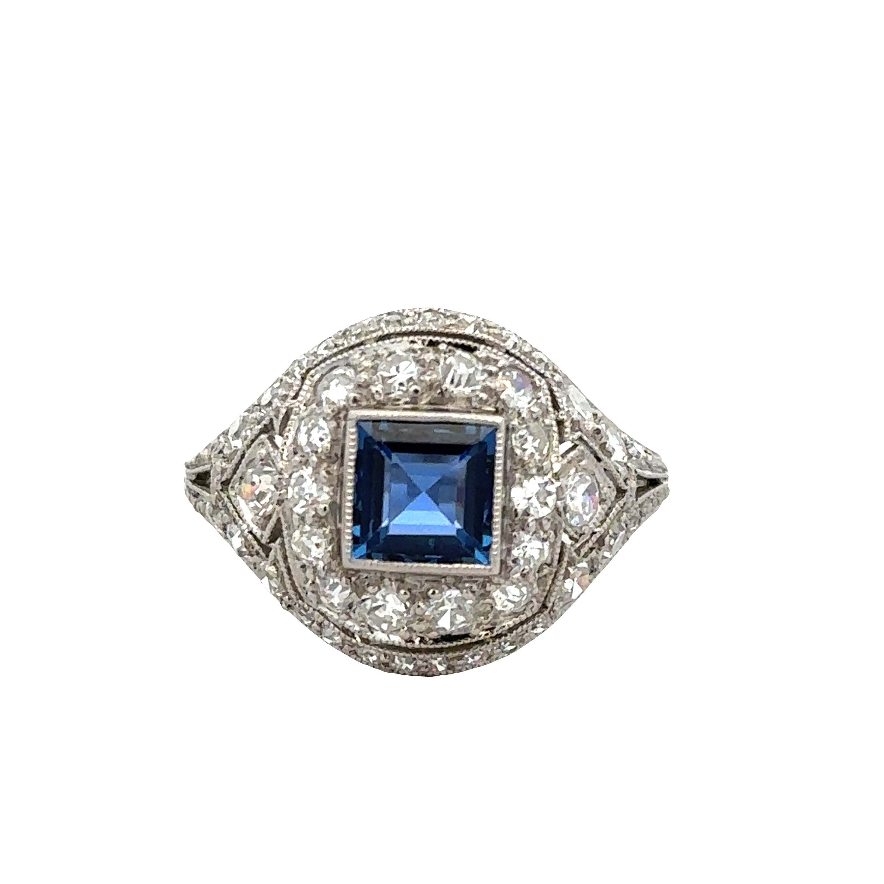 Antique Art Deco Platinum Sapphire & Diamond Ring – Size 5.75