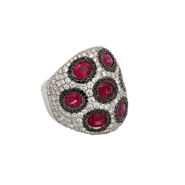 Statement Ruby and Diamond Band Ring in White Gold