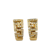 Greek Key Style Diamond Huggie Earrings in 18k Yellow Gold