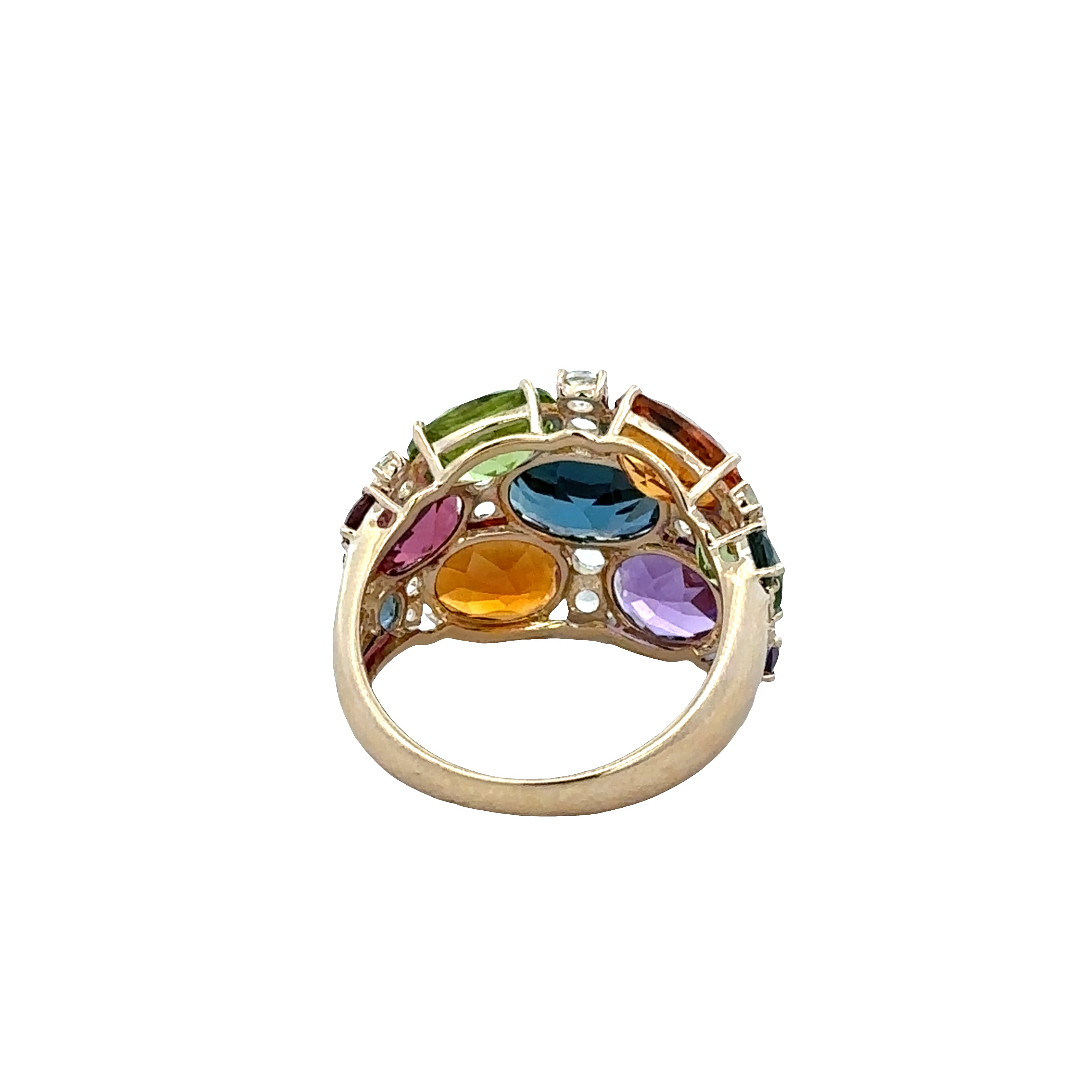 14k Yellow Gold Multicolored Gemstone Statement Ring – Size 7.25