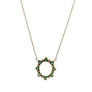 Emerald and Diamond Circle Necklace in Yellow Gold