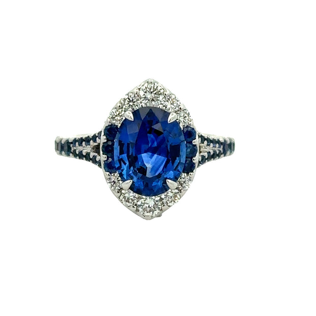 Natural No Heat Blue Sapphire and Diamond Ring in 18k White Gold