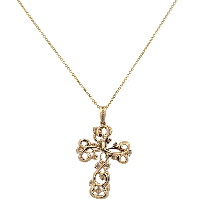 Diamond Accented Cross Necklace in Yellow Gold