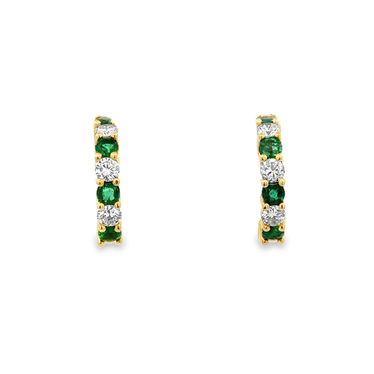 Emerald and Diamond Huggie Earrings in 18k Yellow Gold