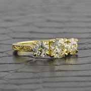 Three Stone Old European Cut Diamond Ring in 18k Yellow Gold