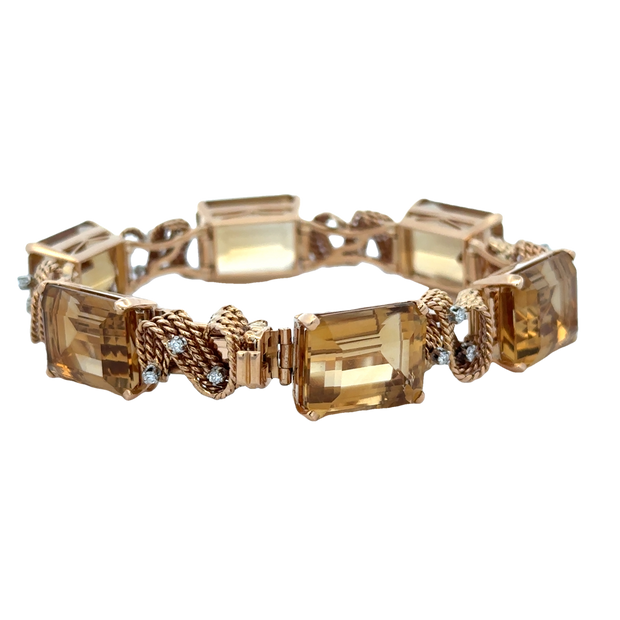 Vintage Mid-Century Citrine and Diamond Bracelet in 18k yellow Gold