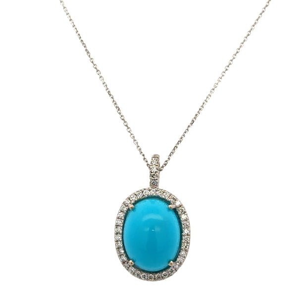 Turquoise and Diamond Pendant in White Gold