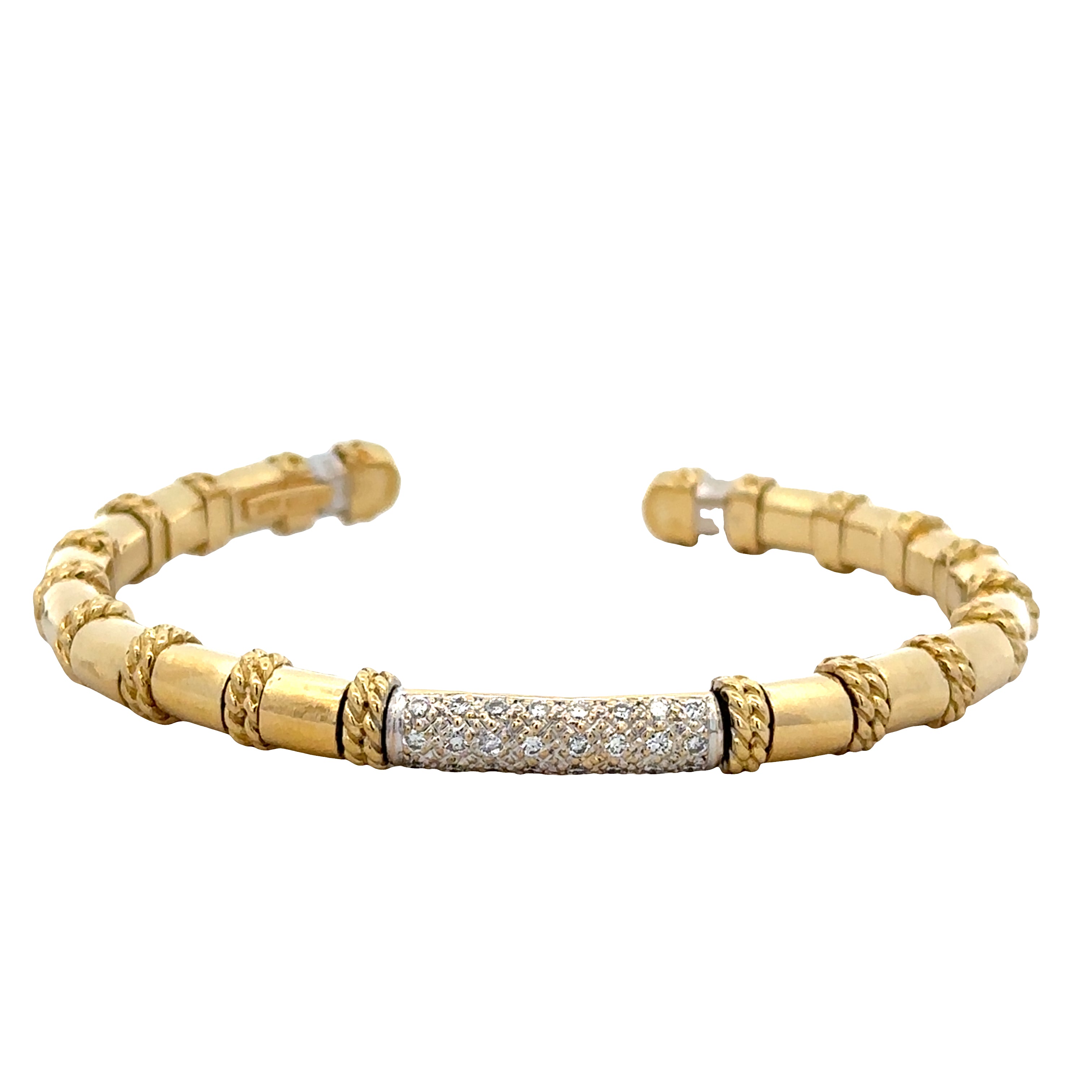 18k Yellow Gold Textured Flexible Diamond Bangle Bracelet