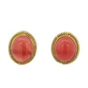 Statement Vintage Rhodocrosite Clip-on Earrings in 18k Yellow Gold