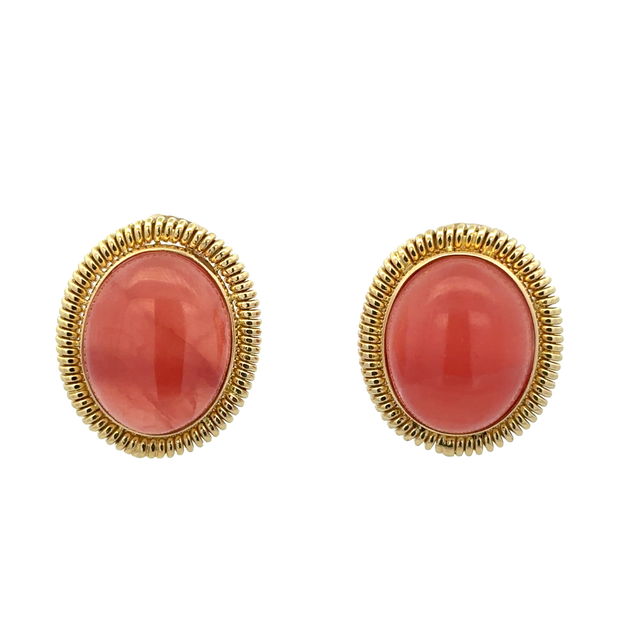 Statement Vintage Rhodocrosite Clip-on Earrings in 18k Yellow Gold