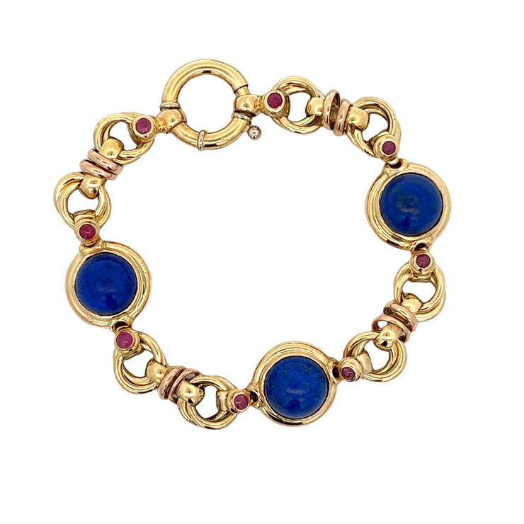 Statement Lapis and Ruby Bracelet in 18k Yellow Gold