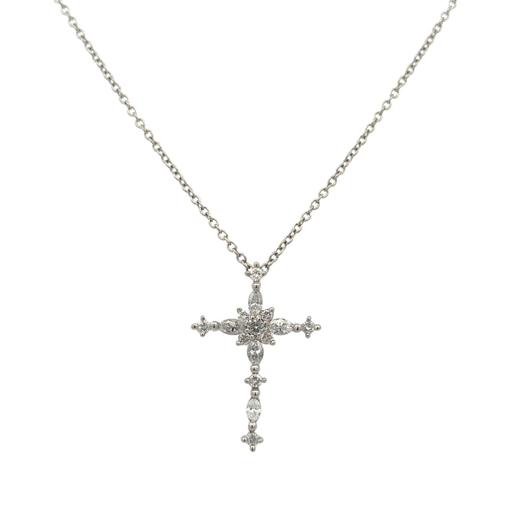 Marquise and Round Brilliant Cut Diamond Cross in Platinum