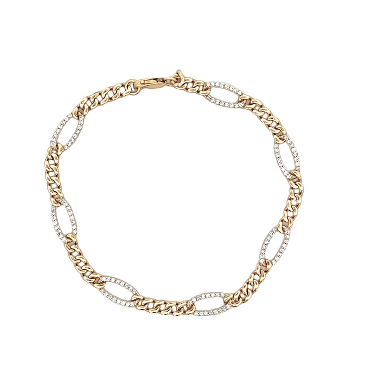 Diamond Accented Figaro Link Bracelet in Yellow Gold