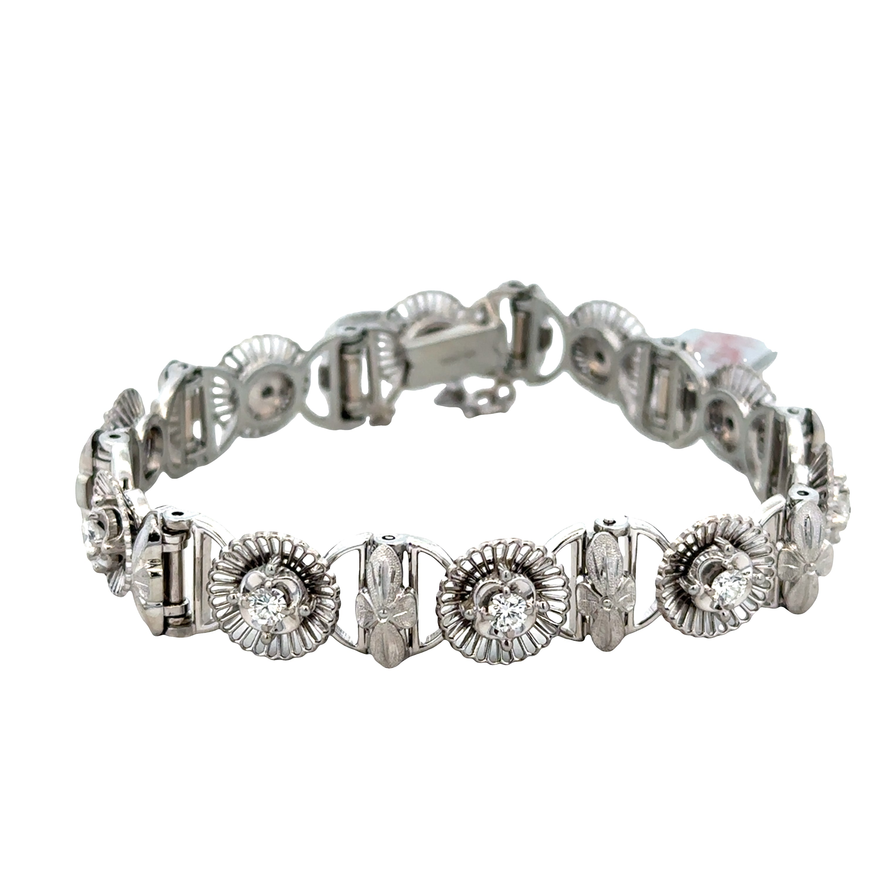 Vintage Jabel 18k White Gold Diamond Orange Blossom Bracelet – 7"