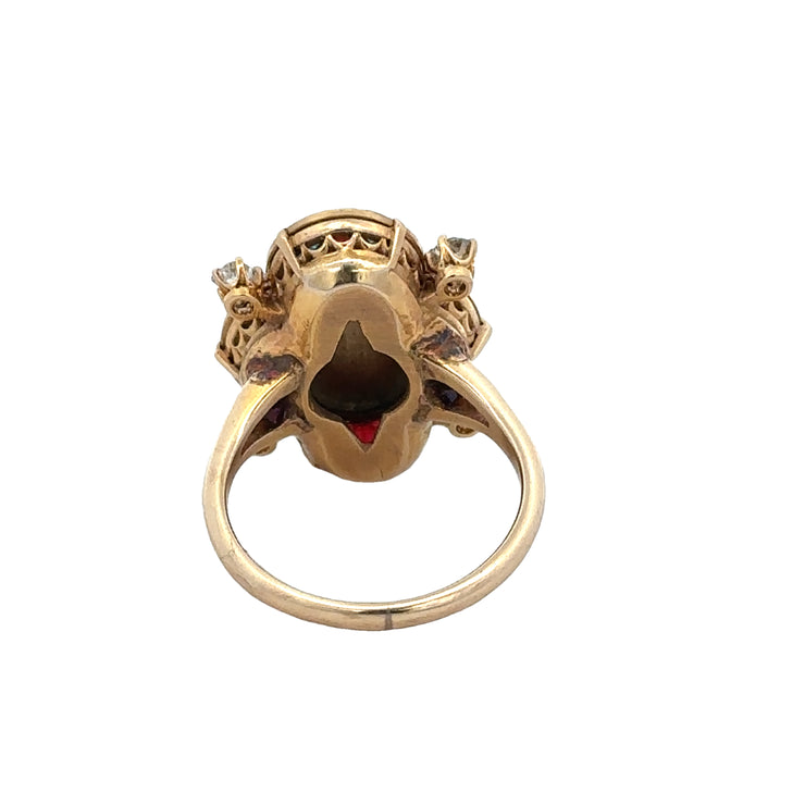 Antique Victorian Enameled Cameo Diamond Ring in Yellow Gold