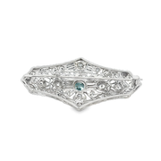 Vintage Art Deco Blue Zircon and Diamond Brooch in White Gold