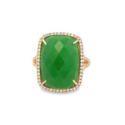 Faceted Jade and Diamond Ring in Yellow Gold