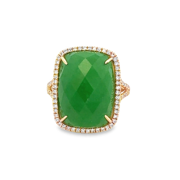 Faceted Jade and Diamond Ring in Yellow Gold