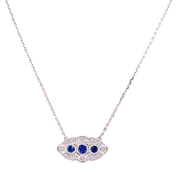 Art Deco Inspired Sapphire and Diamond Necklace in White Gold