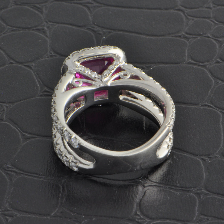 Pink Sapphire and Diamond Halo Ring in Platinum