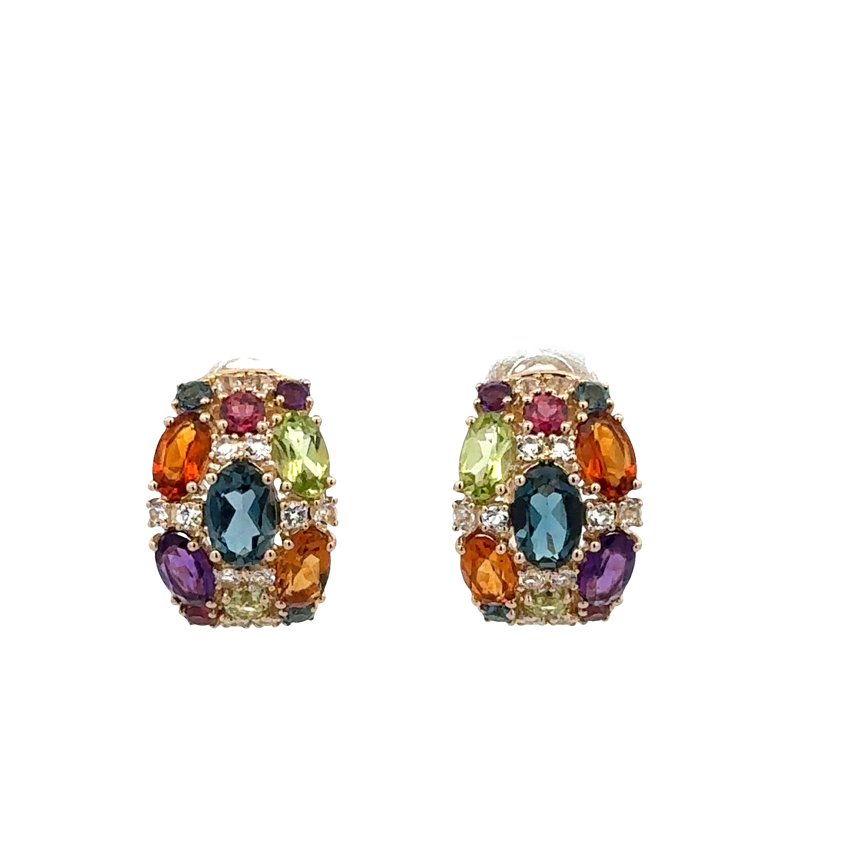 14k Yellow Gold Multicolored Gemstone Hoop Earrings – 1/2"