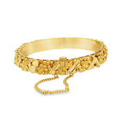 Heavy Textured Floral Leaves Bangle Bracelet in 23k Gold
