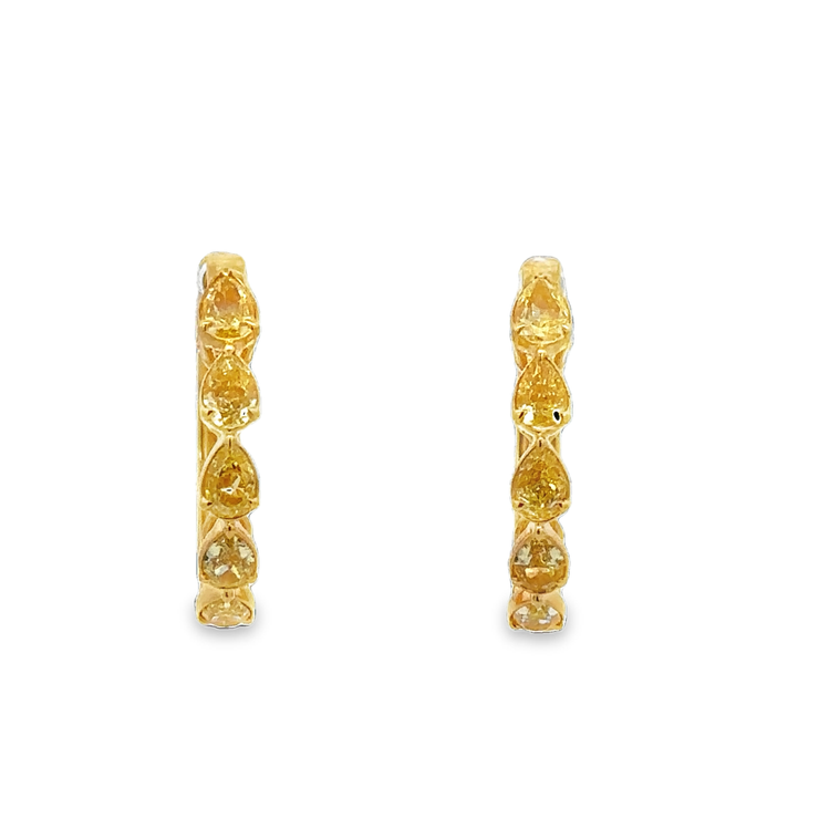 Fancy Yellow Pear Shape Diamond Hoop Earrings in 18k Yellow Gold