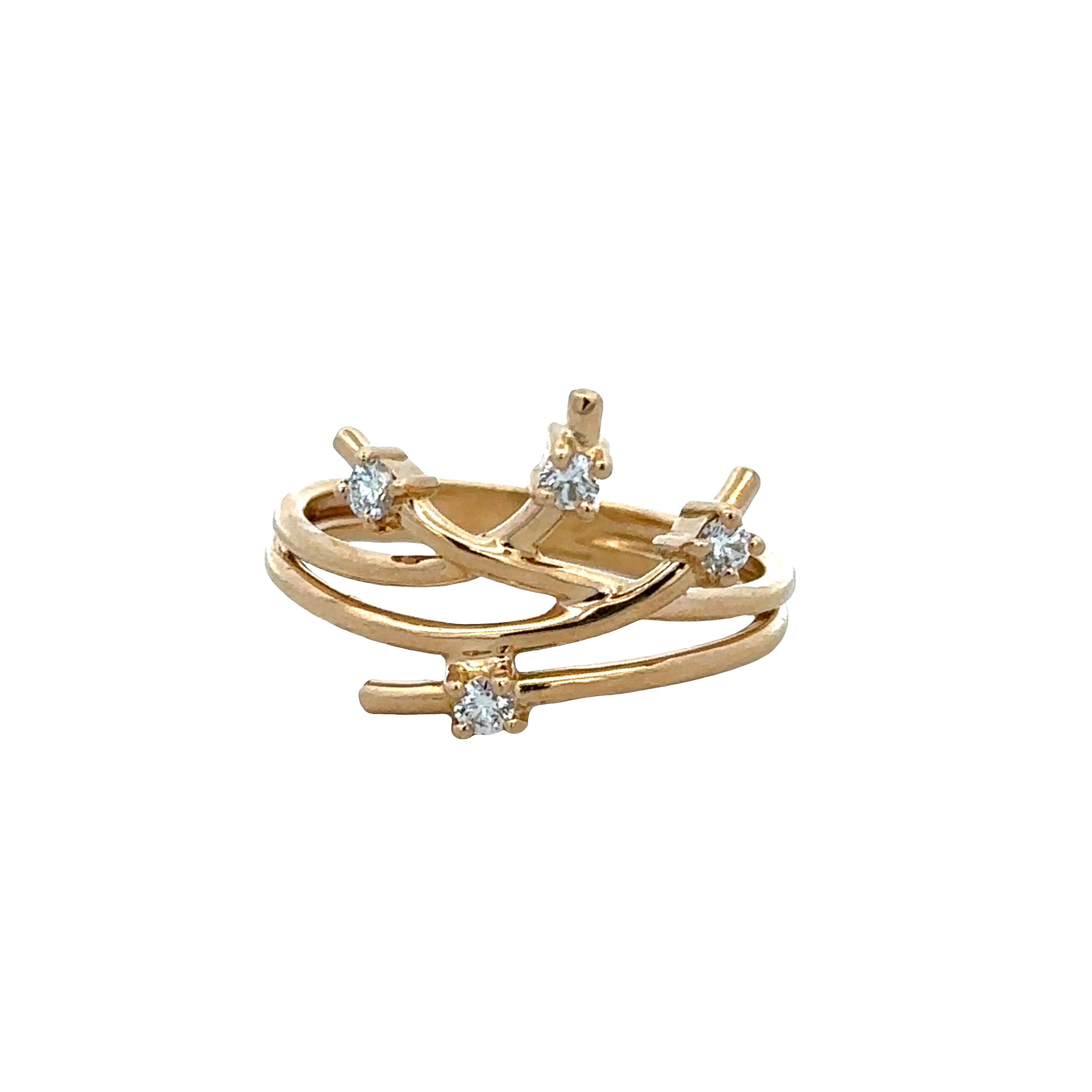 14k Yellow Gold Diamond Abstract Openwork Ring – Size 6.5