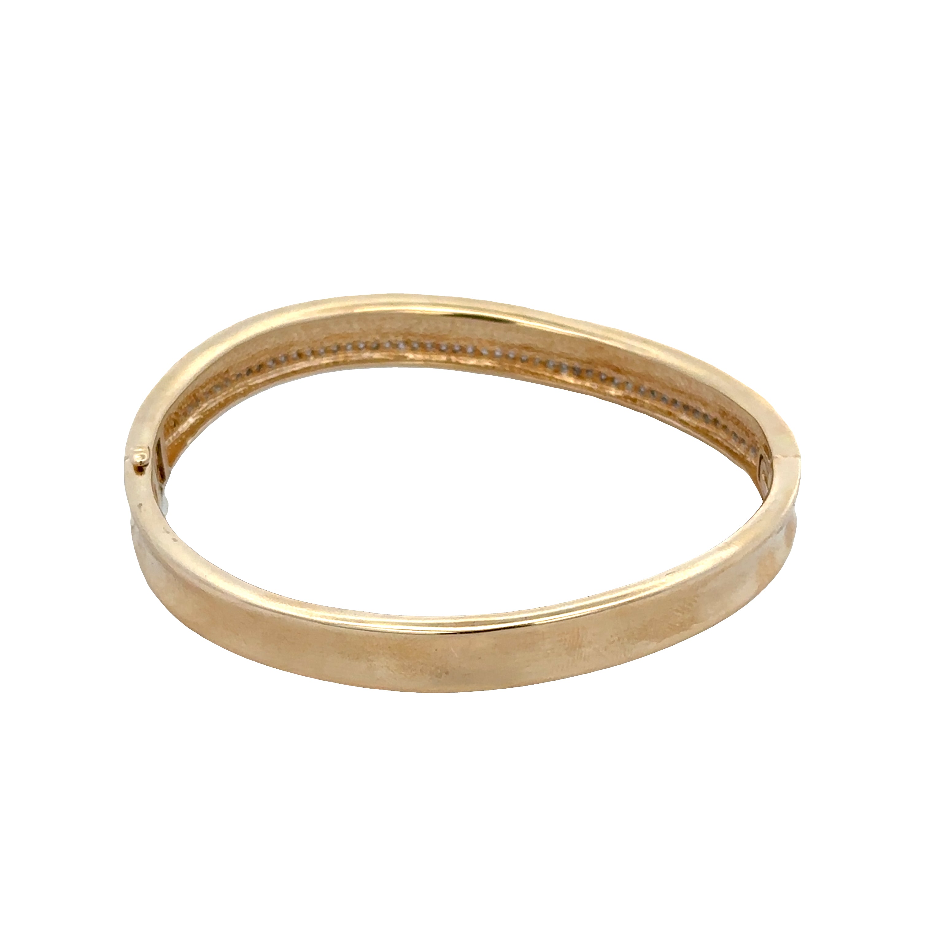 Brushed 14K Yellow Gold Diamond Bangle Bracelet – Fits a 6.5" to 7" Wrist