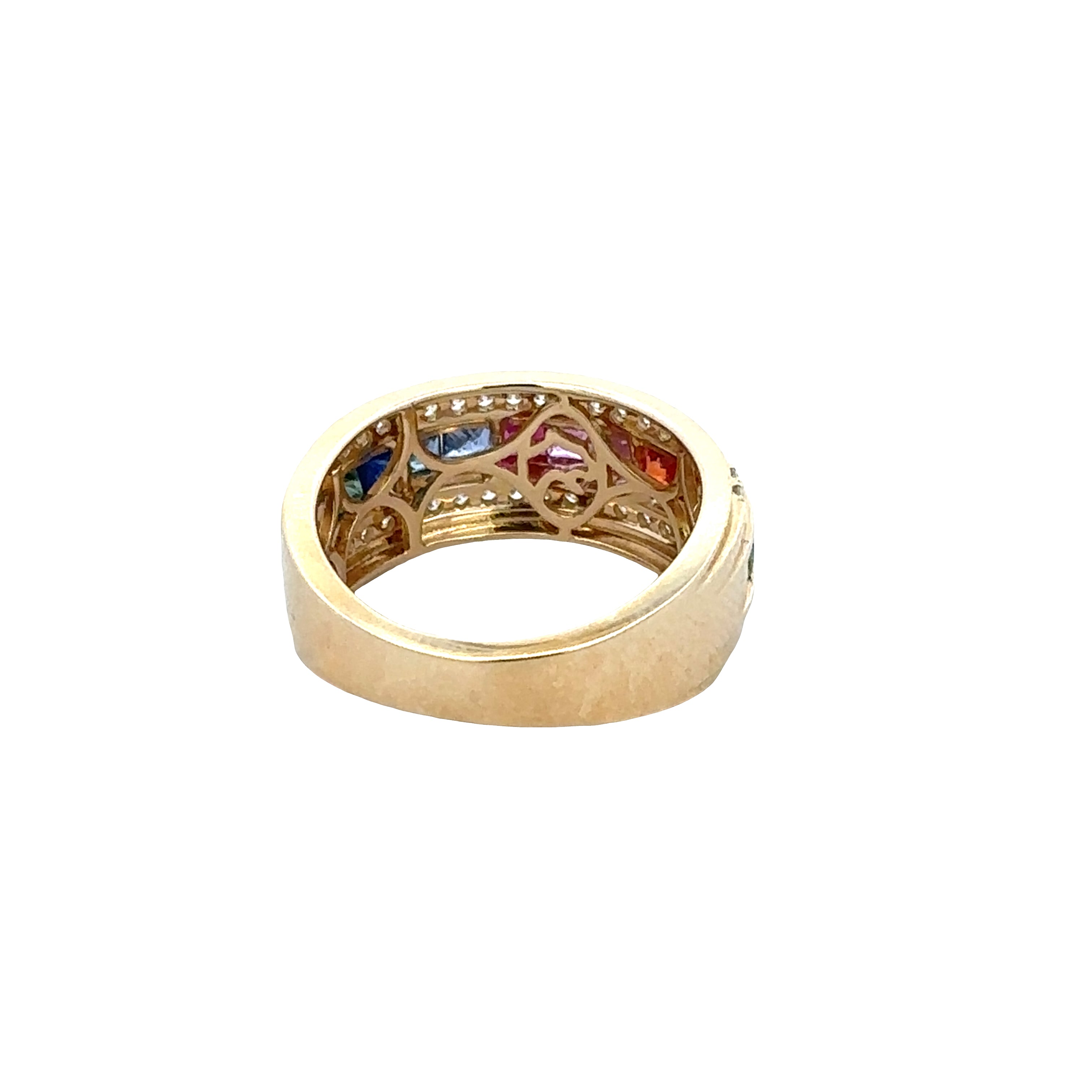 14k Yellow Gold Multi Color Sapphire & Diamond Band – Size 7