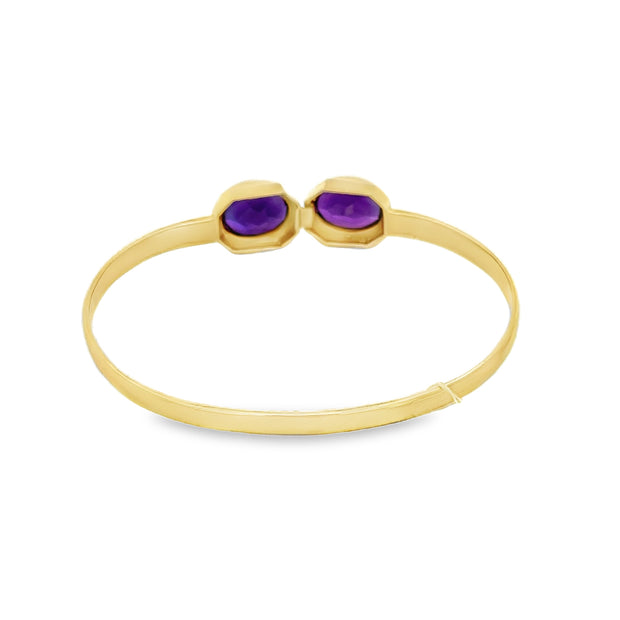 Vintage 1980s Amethyst Cabohon Bangle in 18k Yellow Gold