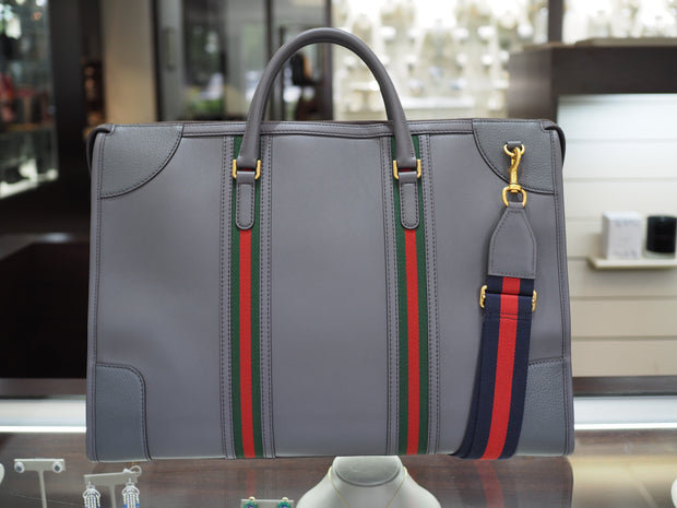 Gucci Extra Large Gray Double Stripe Travel Bag