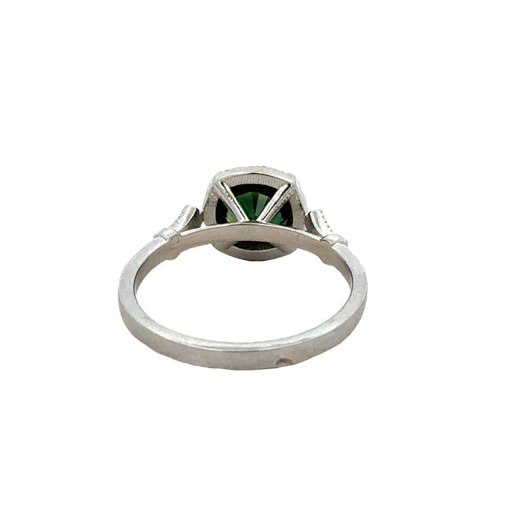 Green Sapphire and Diamond Ring in Platinum